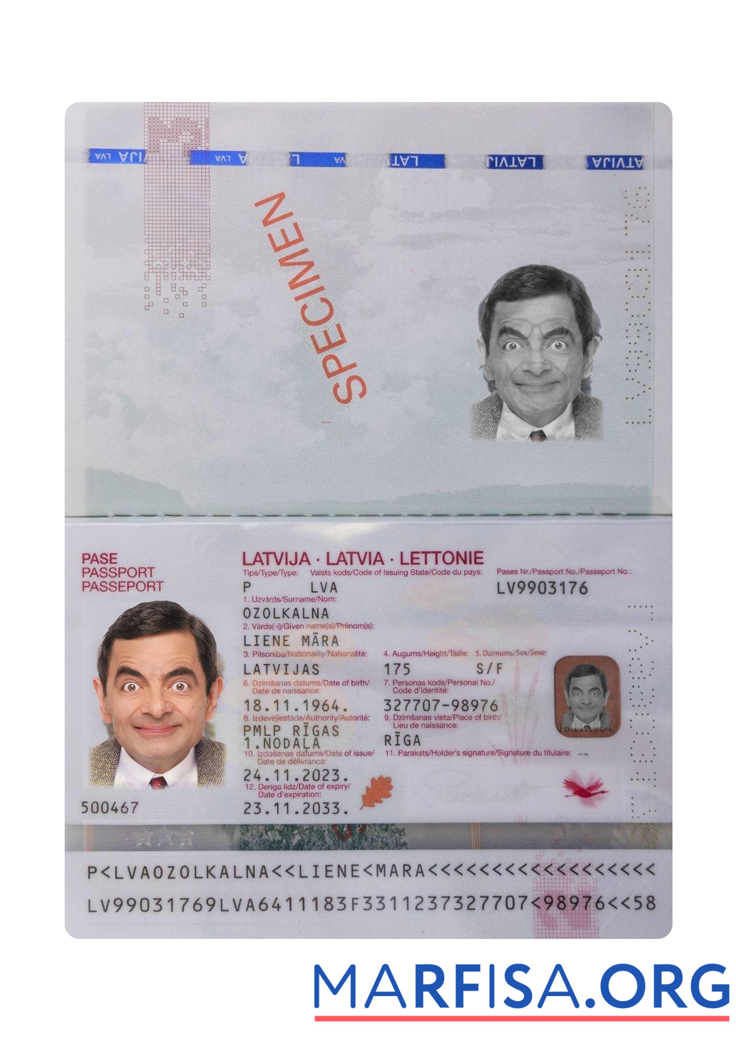 Downloadable Latvia passport 2023 present real example